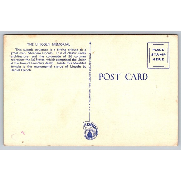 Postcard Washington D. C.  Lincoln Memorial at Night Full Moon Linen c1940s VTG - Picture 2 of 2